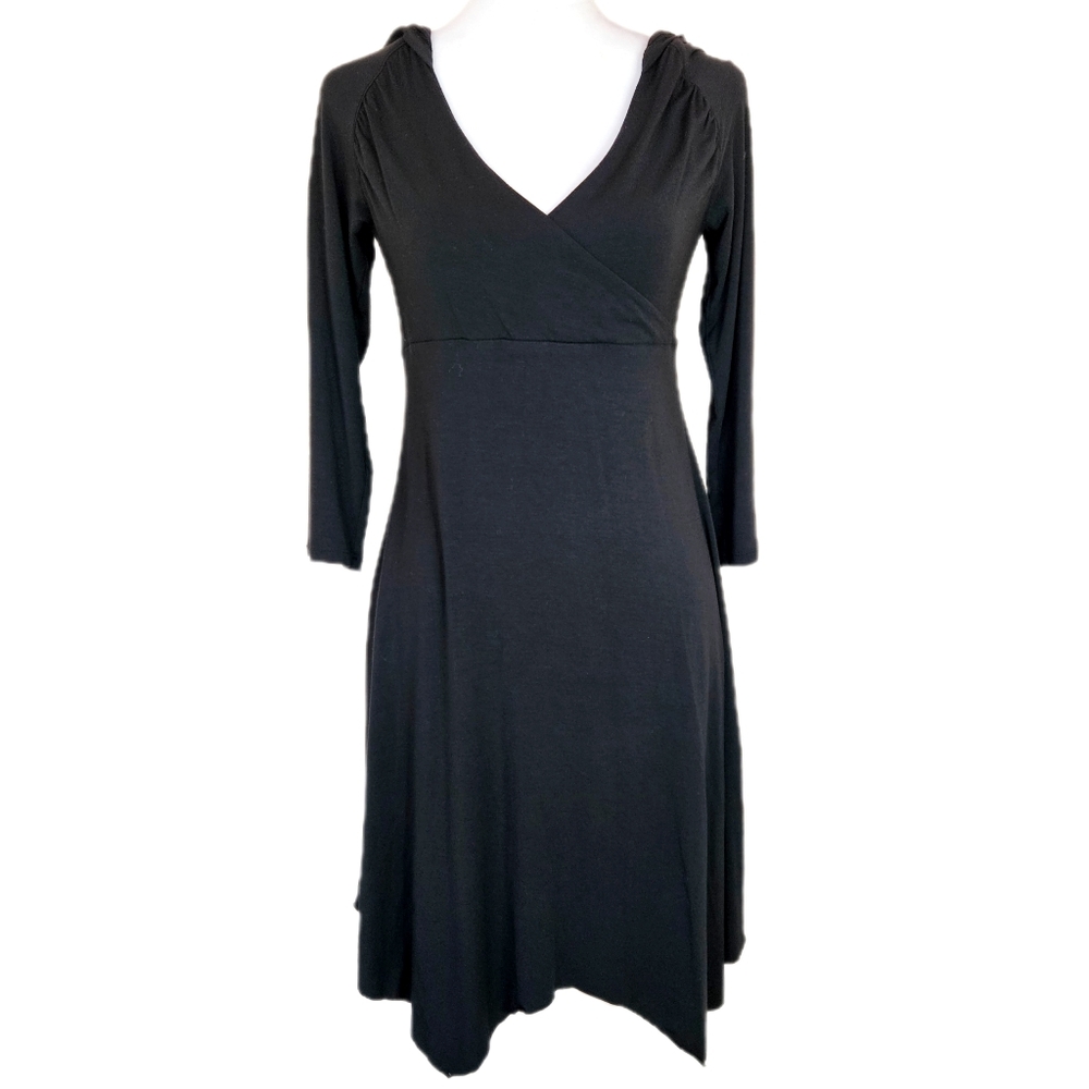 Athleta Black Hooded Dress Women's Small Asymmetrical Babydoll Soft Athleisure